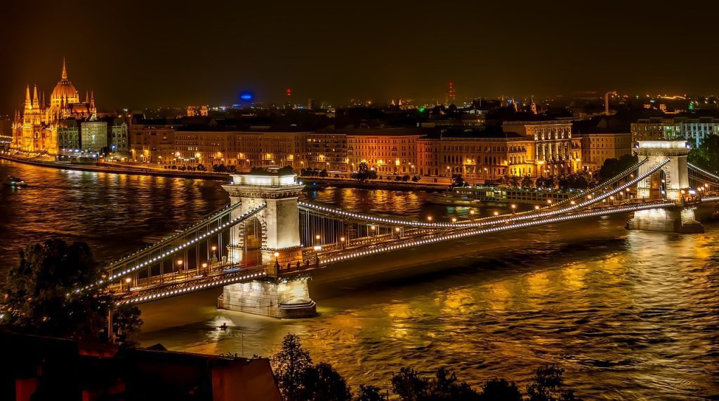 The Chain Bridge and Budapest at night